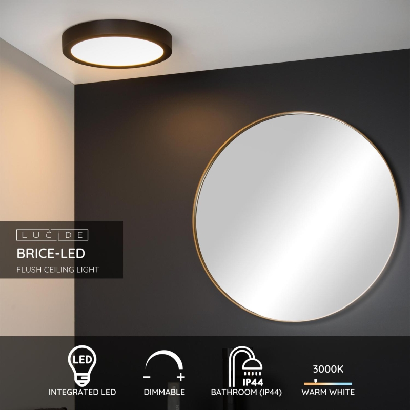 Lucide BRICE-LED - Zapustené stropné svietidlo Kúpeľňa - Ø 30 cm - LED Rozm. - 1x30W 3000K - IP44 - Čierna